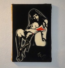 Vintage black velvet oil painting of Playboy Playmate Patricia Ford