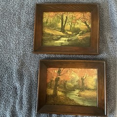Framed Realism Oil Painting Set Autumn Forest River Landscape on Canvas Small
