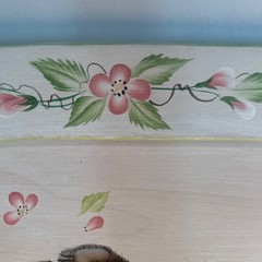 Hand-Painted Oval Wood wall Board 14.5” Bear Cub & Floral, Hanging Hole