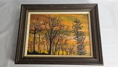 Original Signed Landscape Painting Jean Rasp 1974 Framed Sunset Trees Art