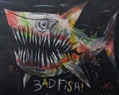 Shark Painting Original Bad Fish Folk Art Thayer Outsider Americana OOAK Canvas
