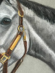PAIR of 2-Vtg Original Sykes Horse Realism Portrait Pastel Paintings 33“x27“