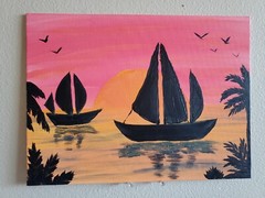Handmade Painting Acrylic Art Panel 9x12x1/16in Decor Sunset Sailboat Boat