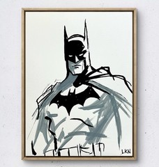 Laeknapes 12×9 Original Abstract Paper Decor Painting Artwork Batman Sketch Art