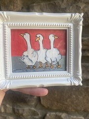 Funny Goose,Original Painting On Paper,3/4,framed,miniature,small,mini