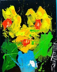ORIGINAL FLOWERS VASE POP ART Painting canvas 14 x 11 SWARTZMILLER DNA SIGNED