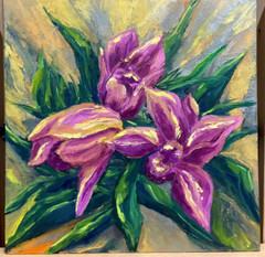 Original Oil Painting Art Decor Orchids Floral Collectible unframed 12 x 12