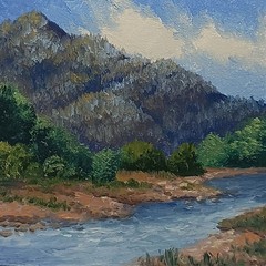 Original Miniature Mountain River Oil Painting Framed Landscape Nature Art 4×4