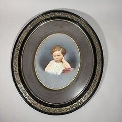 Biedermeier Children Picture Oval Oil Painting or Gouache 19th Century Painting