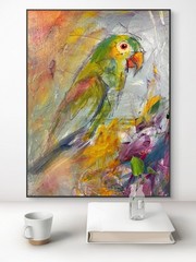 Original Abstract Expressionism 11×14 Parrot Handmade Signed Colorful Art 191