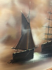large mcm frigate boat sailboat Sailing ocean painting 40×40” signed Carlson
