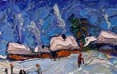Oil Painting Snowy Streets Of The Village O. Ivanyuk Unframed Original nAAA3922