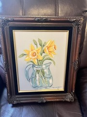 Oil Painting Daffodils Signed Morgan framed 16 X 19