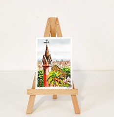 ACEO Original Art Barcelona Spanish Cityscape Gifts Small Artwork 3.5 by 2.5″