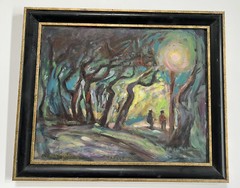 Vintage Oil Painting “Napoli Park Night Lights & Park Strollers” by Bill Rakocy