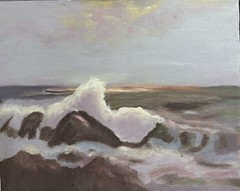 Original Seascape Oil Painting Ocean Waves Crashing Into Rocks Canvas Art 16×20