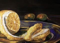 Original gouache painting „Lemon Still Life“, Dutch still life, A4 format.