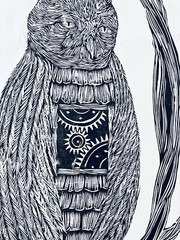 Cannon Dill Owl Cat Oakland Street Art Litho Cute Animal Forest Steampunk Gears