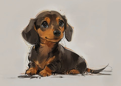 ACEO Mini *Art Print* Baby Black Brown Dachsund Wiener Dog Puppy by Saulite