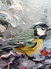 Winter Tit Original oil painting Impasto Signature Size 6*4 Winter landscape