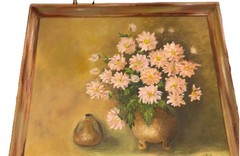 Vintage Floral Still Life Oil Painting Signed Buchanan Pink Chrysanthemums-canva