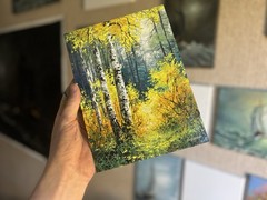 Original Oil Painting Golden Birch Forest, Autumn Woodland Landscape, Sunlit Art