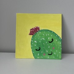 Cute Cactus Acrylic Painting On Canvas With Glitter Accents Handmade Unique