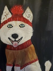 11×14 Canvas Panel Dog Painting By Janet Smith Let’s Play Ball