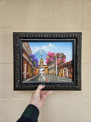 Vintage Guatemala Santa Catalina Arch Oild Painting In Orante Frame 8×10
