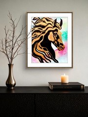 TITA PAINTZ Gold Horse Acrylic Ink Expressionist Hand Painted 9×12 Wall Art