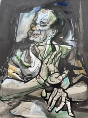 MID CENTURY PAINTING MODERNIST LISTED BILL VOSS EXPRESSIONIST PORTRAIT MAN MEN