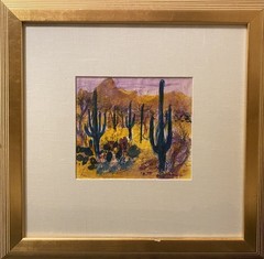 Original Gustav Likan Signed Mixed Media Mexican Desert Landscape Framed Art