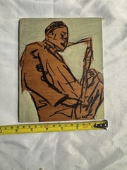 Original Jazz John Coltrane Painting on Wood Panel OOAK 6×8