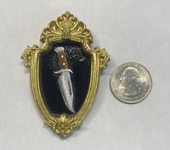 Orig. miniature painting Bowie knife 2.75×2”acrylic/ linen Artist WAV signed COA