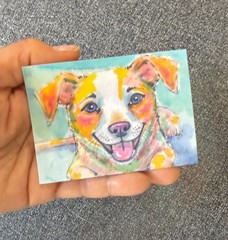 OOAK Puppy ACEO Mixed Media Art Cute Dog Miniature Collectible by AdriO