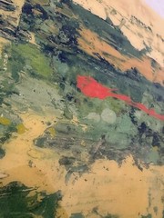 Green long original modern abstract resin art painting, 58 x 19 inches