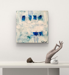 Mary Myers Original Abstract Expressionism 8×8 Blue Coastal Abstract Signed