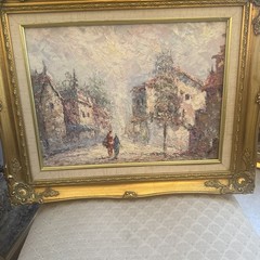 Marie Charlotte Framed Oil Painting. European Street Scene. Signed