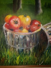 Vintage Oil On Canvas Farm Landscape Tomato Harvest Signed Linda Aptt