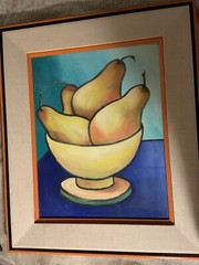 Original PEARS In BOWL Oil Painting Framed 20.5” x 24.5”