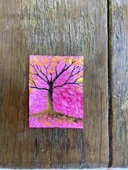 ACEO By Kenna Original Tree Painting In Acrylics 2.5” X 3.5” Signed ÀTC
