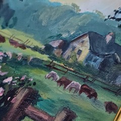 Original Oil Painting Country Cottage Landscape 4×6 Framed Farmhouse Art