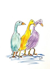 Original Abstract Expressionism 9×12 Ducks Colorful Signed Kids Room Art 22
