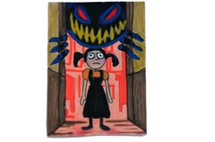 ACEO Original Art Fantasy Girl in Doorway Monster Acrylics Not a print signed