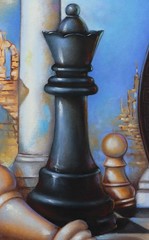Original Oil Painting Pop Illusion Chess Game Art Sery Dmitry