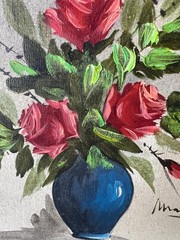 Old Vintage Signed Floral Oil Painting Still Life Flowers Antique Picture Frame
