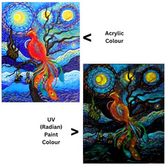 Phoenix Bird Starry Night UV Radiant & Acrylic Painting 8.5×11 Canvas Art NEW