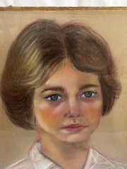 Vintage Original Portrait Of Young Woman in Pastel Crayon Signed, Dated 1981