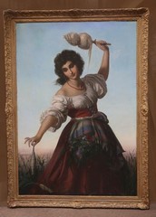 Genre Scene Italian Woman Neoclassical Painting att. Rudolf Lehmann (1819-1905)