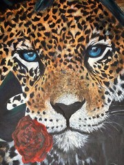 Framed Original Jaguar Oil Painting on Canvas Hand Painted Large 32 by 42 In